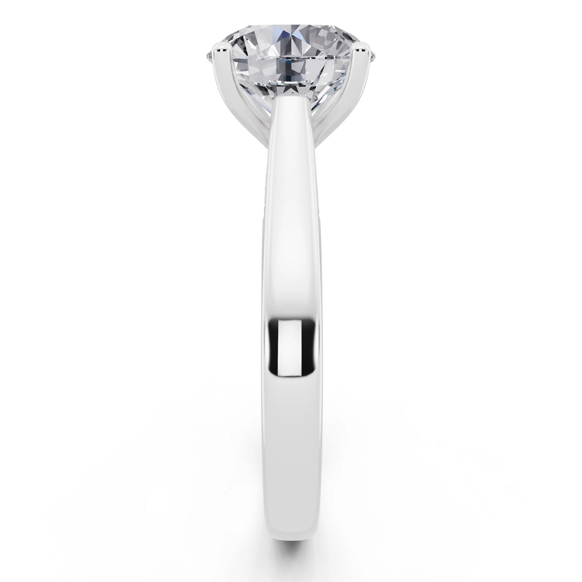 18 KT White Gold Round Cut Diamond Solitaire Ring with Hidden Accent - side view