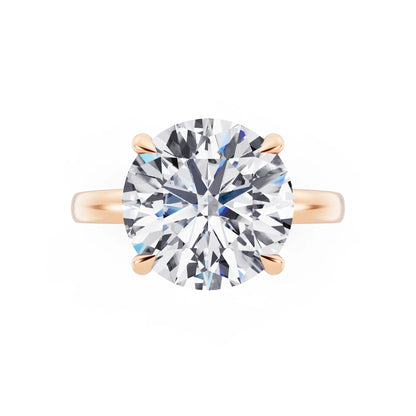 14 KT Rose Gold Round Cut Diamond Solitaire Ring with Pave Collar - top angle