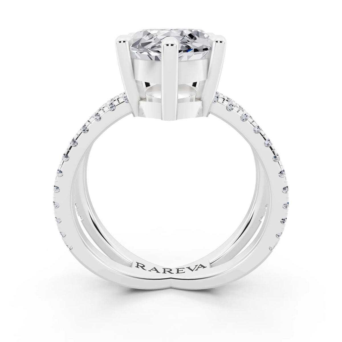 18 KT White Gold Marquise Cut Diamond Ring with Twisted Split Shank - through finger