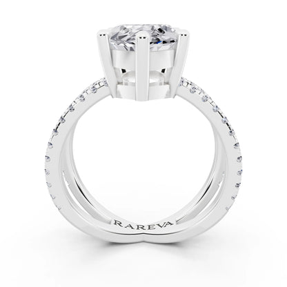 18 KT White Gold Marquise Cut Diamond Ring with Twisted Split Shank - through finger