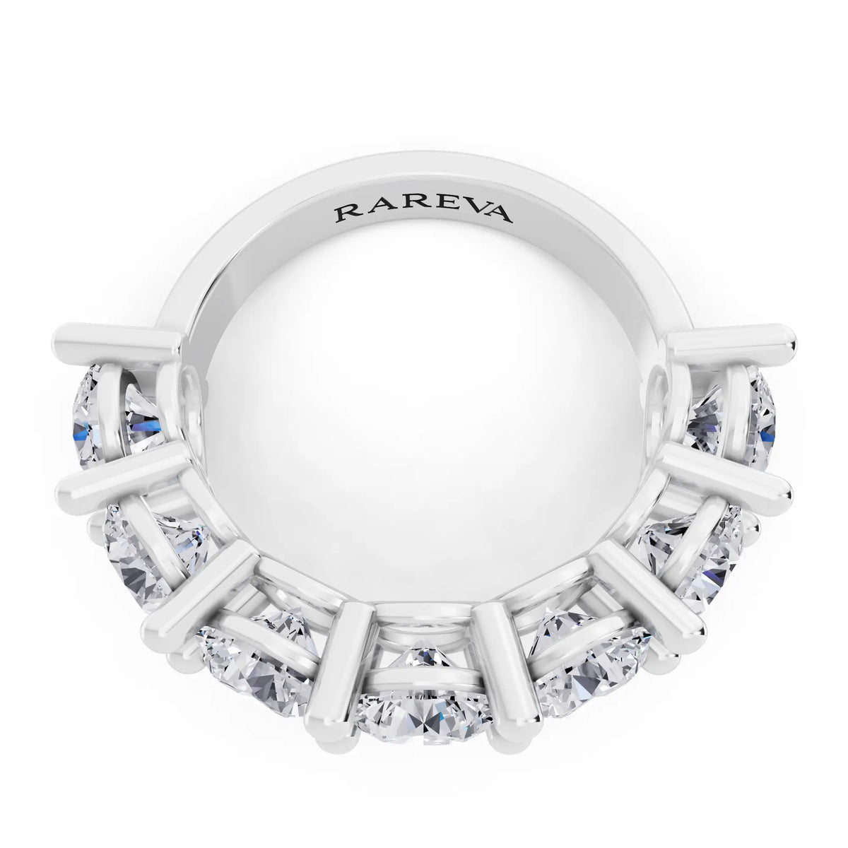 Platinum Seven Stone Round Cut Diamond Half Eternity Wedding Band - 2.8mm - Top