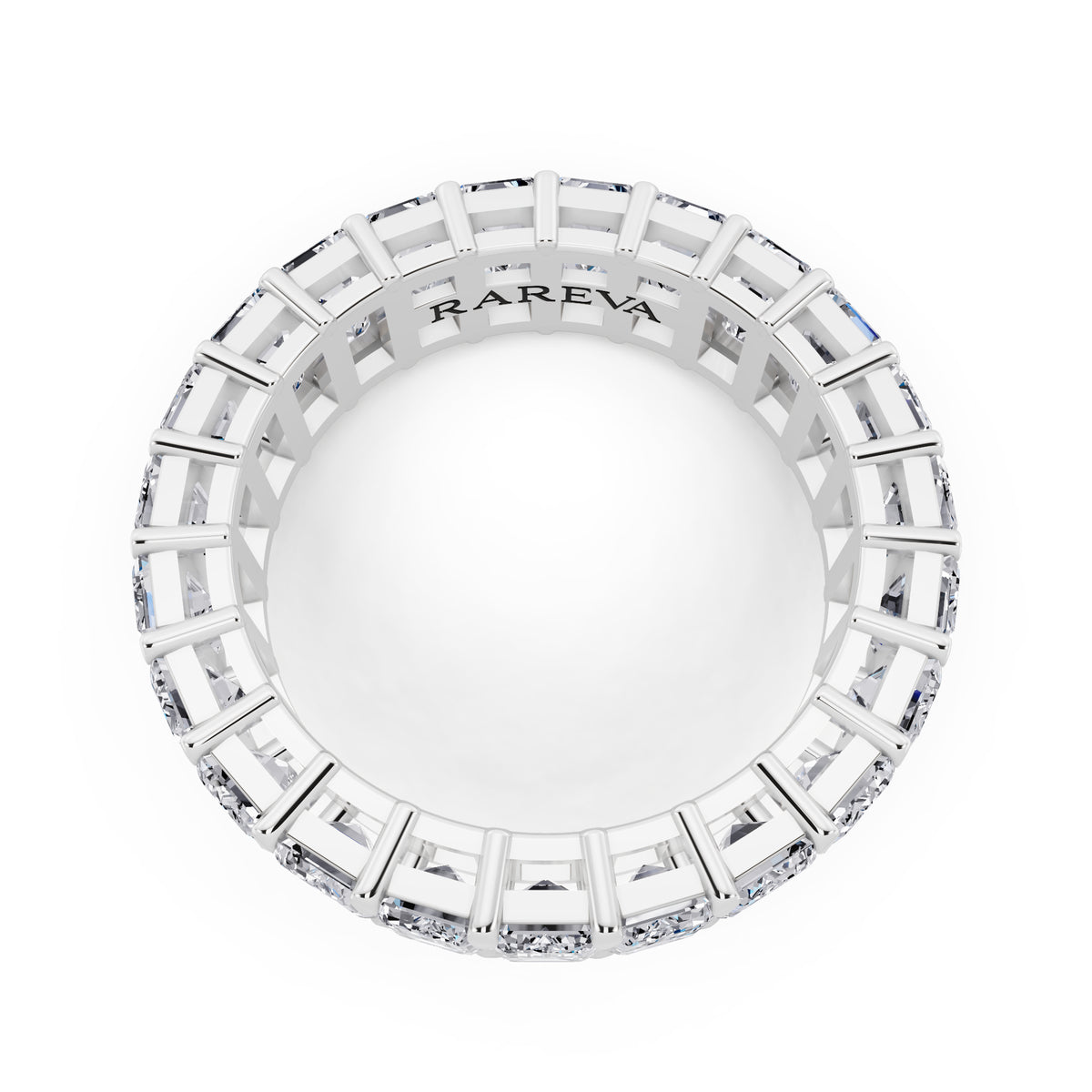 Silver Emerald Cut Diamond Eternity Band - 4.2mm - 4.00ctw - Top