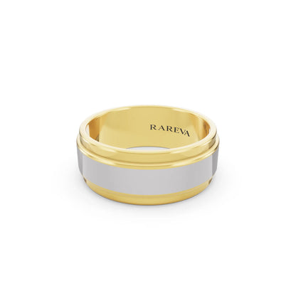 10K Yellow Gold Men's Step Edge Wedding Band - 7.5mm - Close up