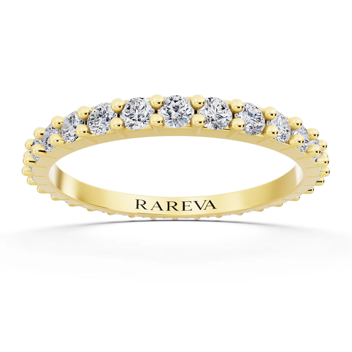 14K Yellow Gold Round Cut Diamond 4 Prong Eternity Band - 1.8mm - Front