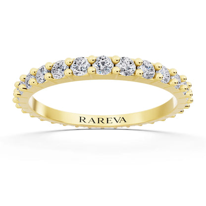 14K Yellow Gold Round Cut Diamond 4 Prong Eternity Band - 1.8mm - Front
