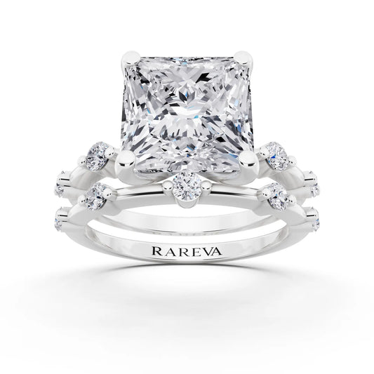 14 KT White Gold Princess Cut Diamond Ring with Floating Accent Band - front view