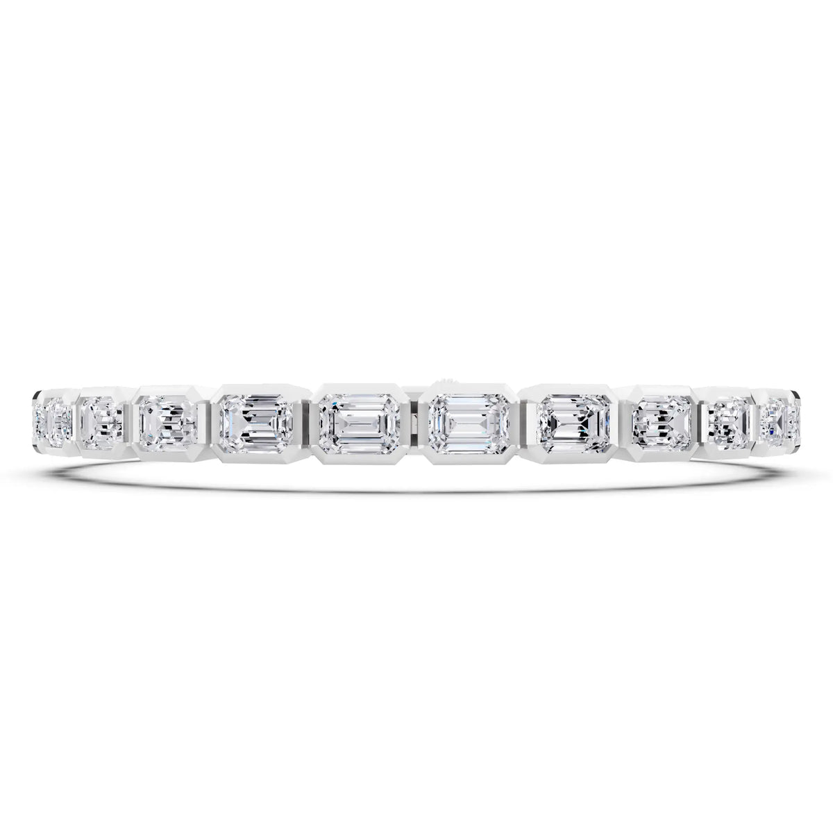 10K White Gold Emerald Cut Bezel Set Diamond Tennis Bracelet - Front