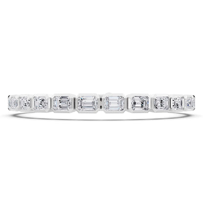 10K White Gold Emerald Cut Bezel Set Diamond Tennis Bracelet - Front
