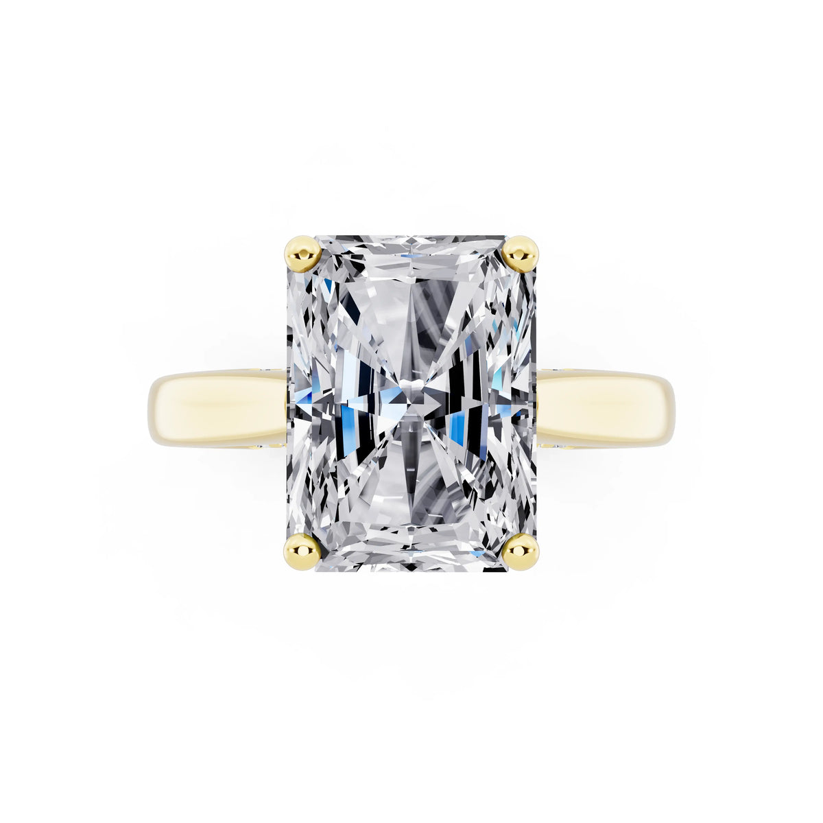 14 KT Yellow Gold Radiant Cut Diamond Solitaire Ring with Hidden Accent - top angle