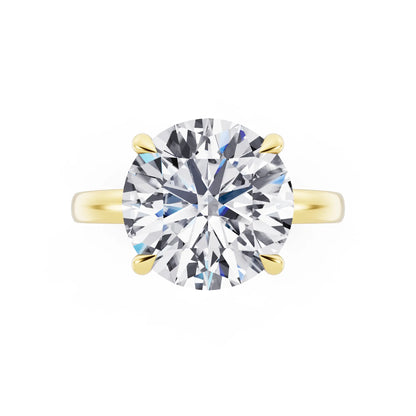 18 KT Yellow Gold Round Cut Diamond Solitaire Ring with Pave Collar - top angle