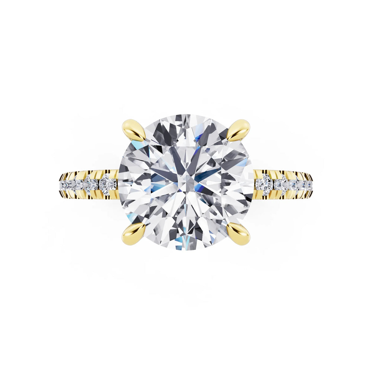18 KT Yellow Gold Round Cut Diamond Solitaire Ring with Marquise Collar - top angle