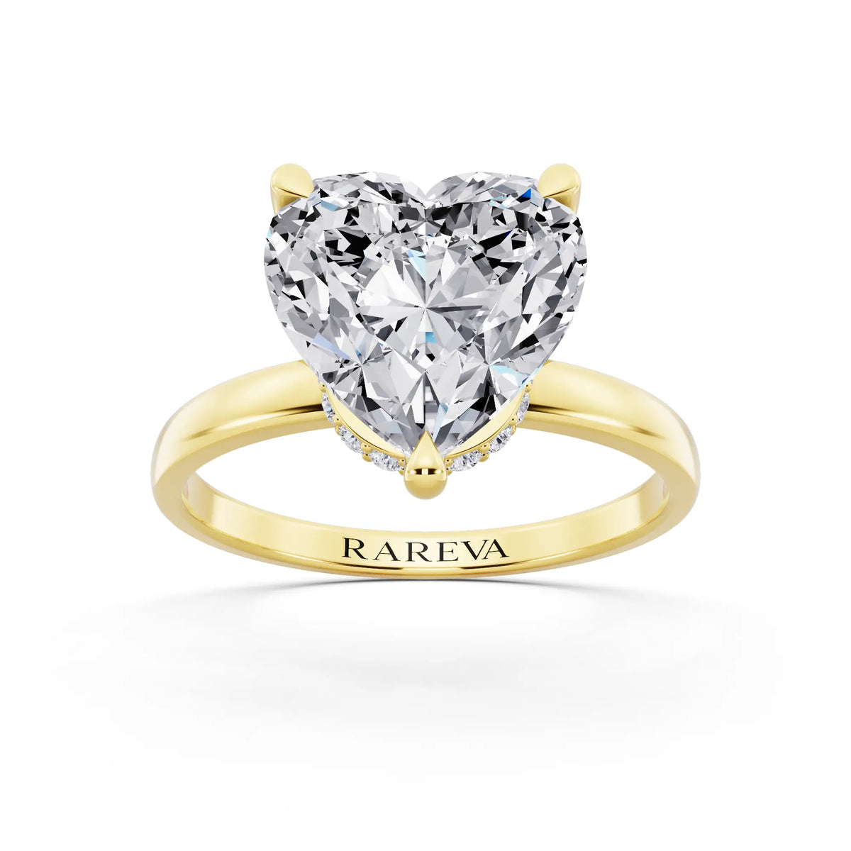 14 KT Yellow Gold Heart Cut Diamond Solitaire Ring with Pave Collar - front view