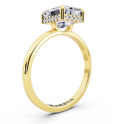 18 KT Yellow Gold Emerald Cut Diamond Solitaire Ring with Hidden Halo - top view