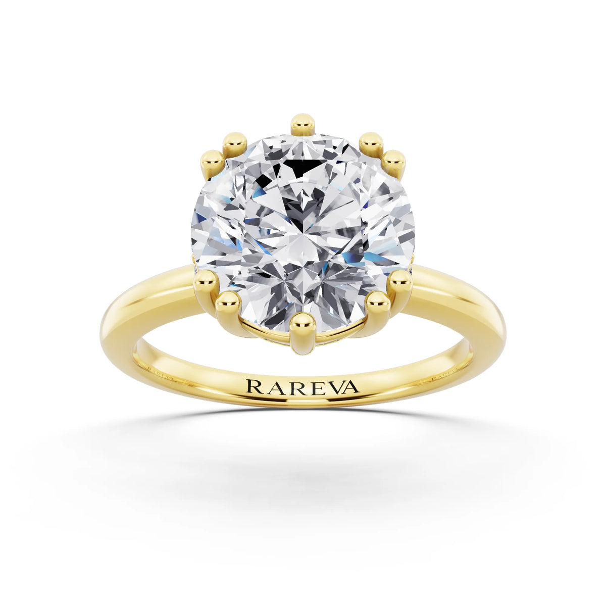 14 KT Yellow Gold Round Cut Diamond Solitaire Ring with Hidden Accent Basket - front view