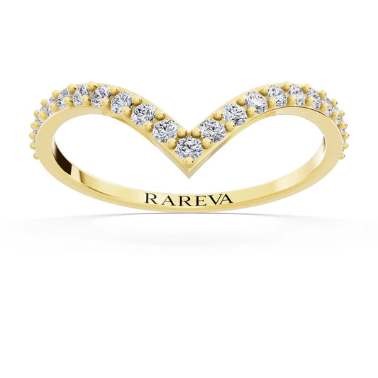 14K Yellow Gold Round Cut Diamond Chevron Curved Band - 1.5mm - Front
