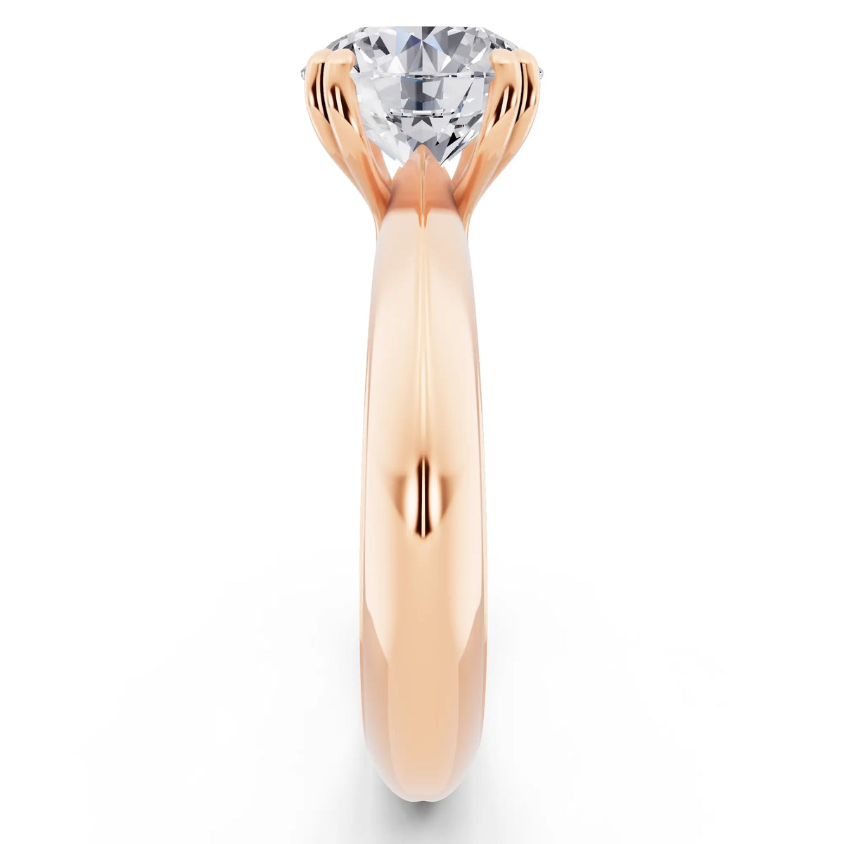 18 KT Rose Gold Round Cut Diamond Solitaire Ring with Knife Edge Band - side view