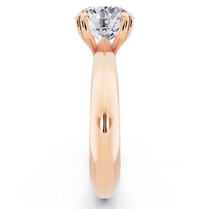 18 KT Rose Gold Round Cut Diamond Solitaire Ring with Knife Edge Band - side view