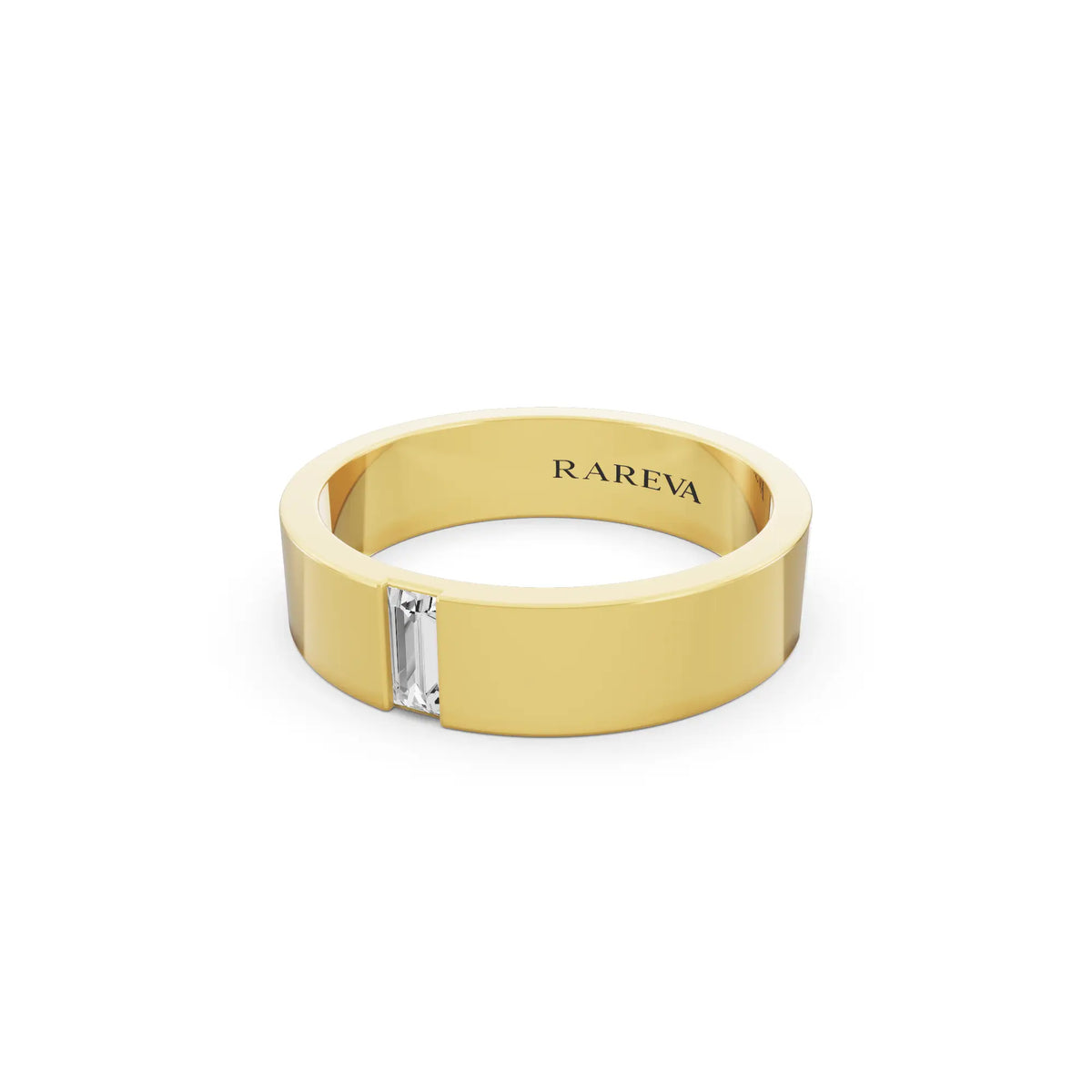 10K Yellow Gold Men's Baguette Cut Diamond Solitaire Band - 5mm - Close up