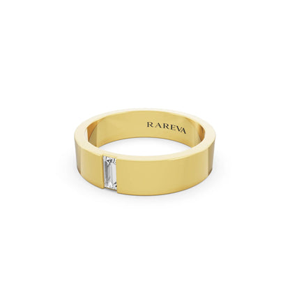 10K Yellow Gold Men's Baguette Cut Diamond Solitaire Band - 5mm - Close up
