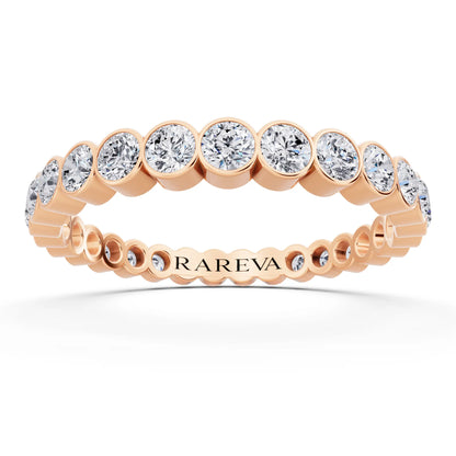 10K Rose Gold Round Cut Bezel Set Diamond Full Eternity Wedding Band - 2.4mm - Front