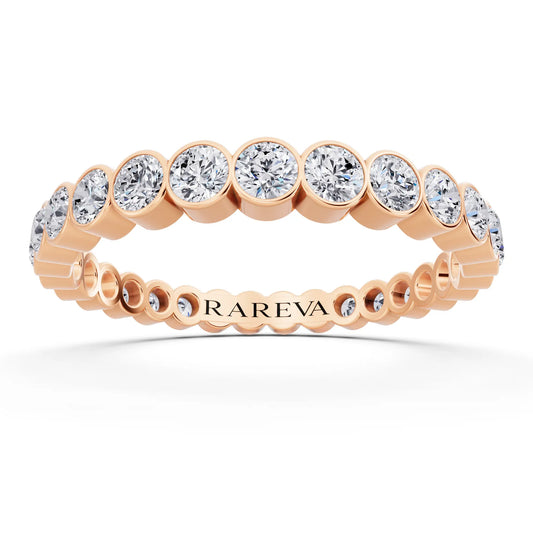 10K Rose Gold Round Cut Bezel Set Diamond Full Eternity Wedding Band - 2.4mm - Front