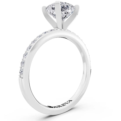 Platinum Cushion Cut Diamond Solitaire Ring with Pave Shank - top view