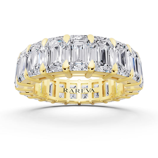 14K Yellow Gold Emerald Cut Diamond Eternity Band - 5mm - 5.00ctw - Front