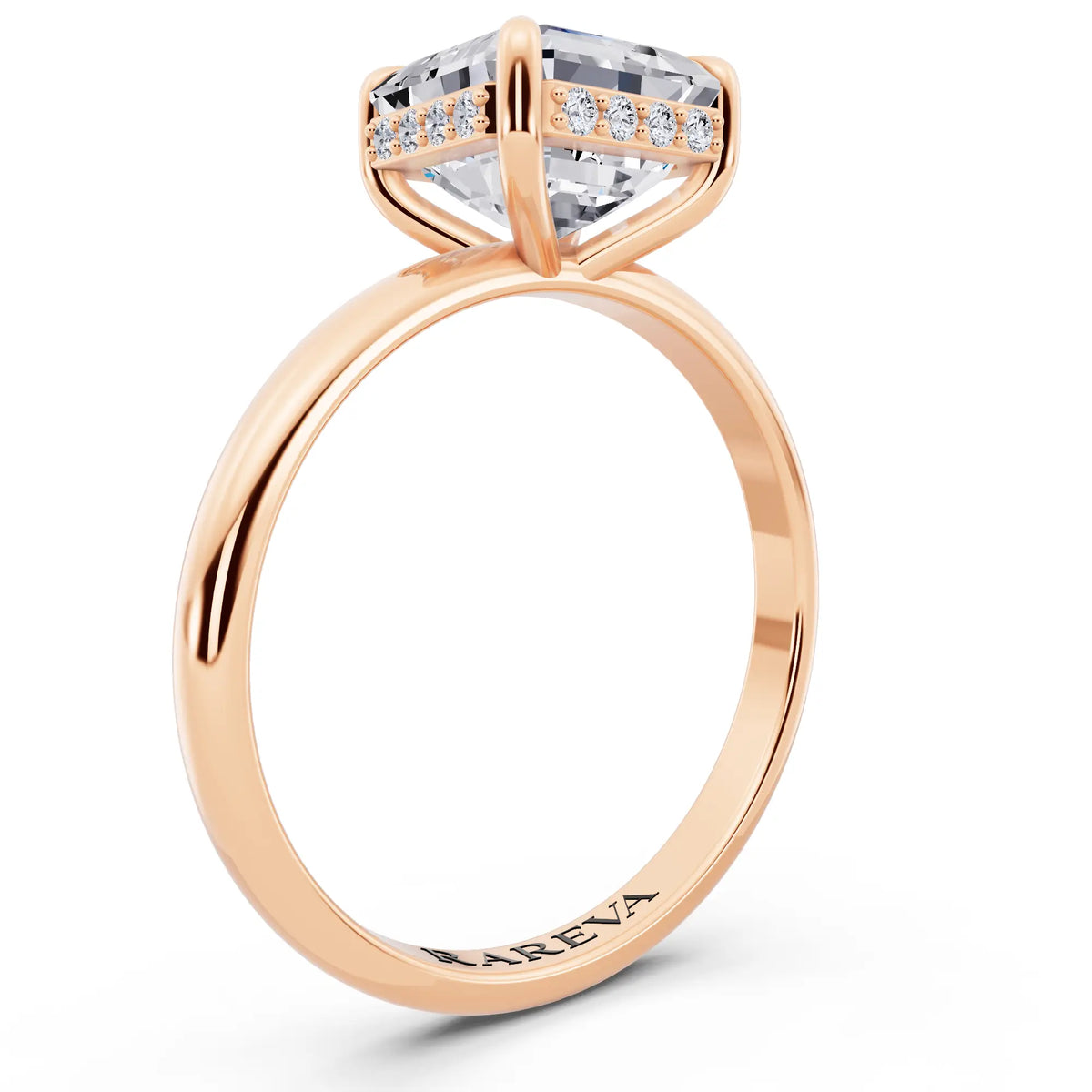 14 KT Rose Gold Asscher Cut Diamond Hidden Halo Solitaire Ring - top view
