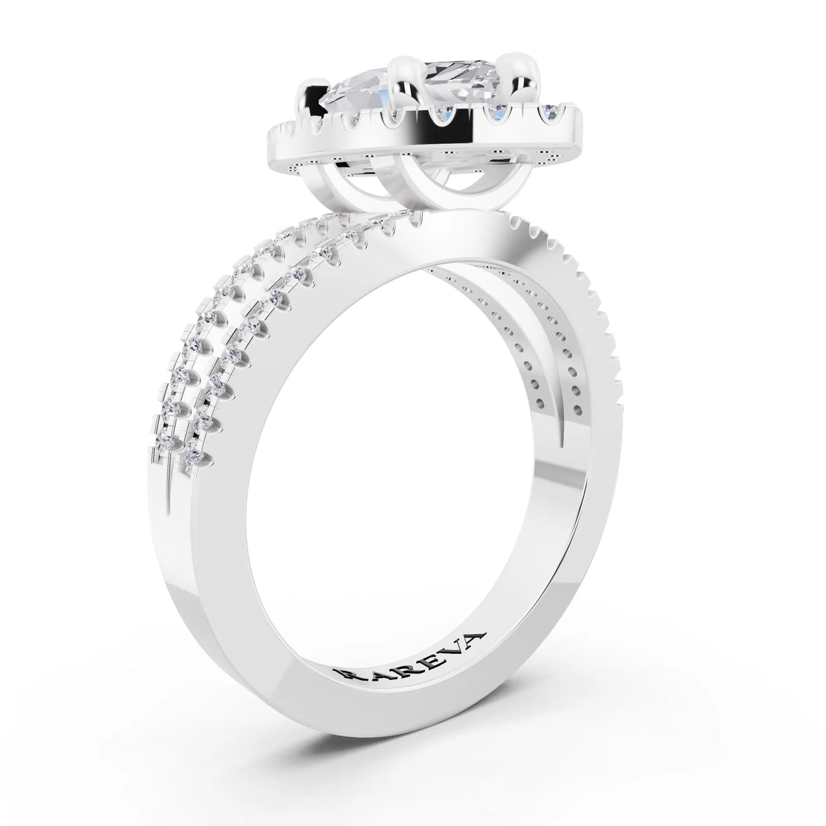 14 KT White Gold Marquise Cut Diamond Halo Ring with Pave Split Shank - top view