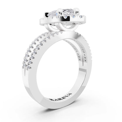 14 KT White Gold Marquise Cut Diamond Halo Ring with Pave Split Shank - top view