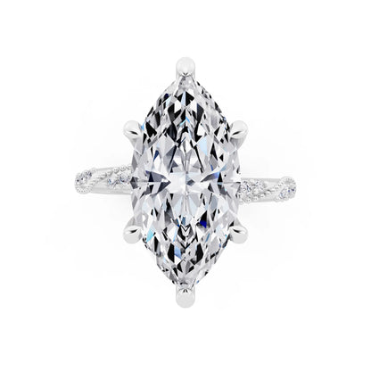 14 KT White Gold Marquise Cut Diamond Ring with Marquise Accent - top angle