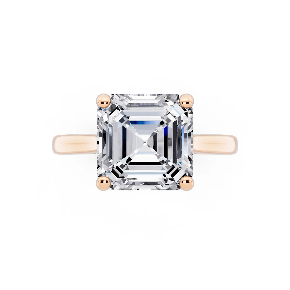 14 KT Rose Gold Asscher Cut Diamond Solitaire Ring with Cathedral Band - top angle