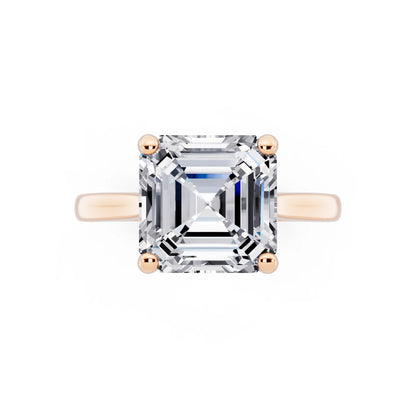 14 KT Rose Gold Asscher Cut Diamond Solitaire Ring with Cathedral Band - top angle