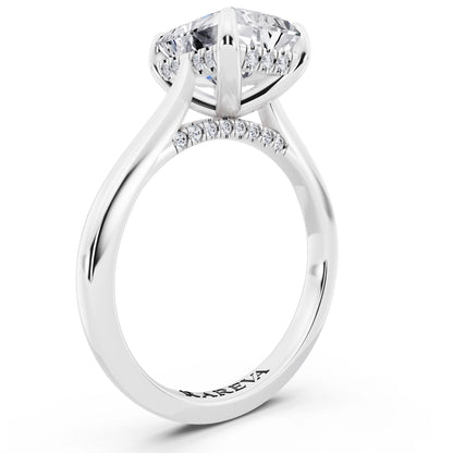 18 KT White Gold Radiant Cut Diamond Solitaire Ring with Cathedral Band - top view