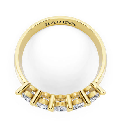 14K Yellow Gold Five Stone Marquise Cut Diamond Half Eternity Wedding Band - 2.7mm - Top