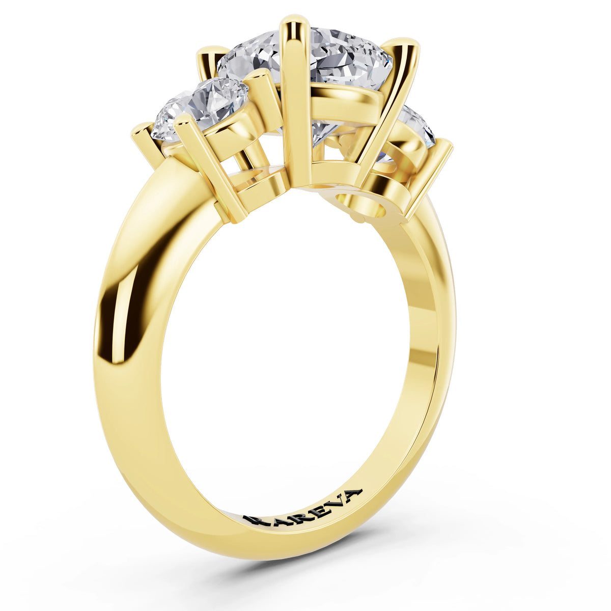 14 KT Yellow Gold Cushion Cut Diamond Three Stone Ring with Round Accents - top view
