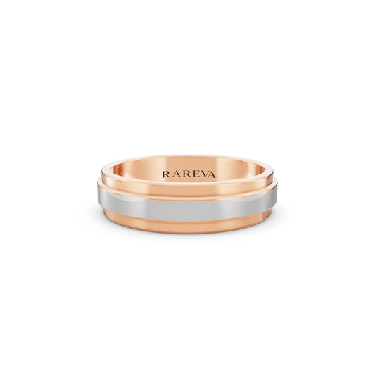 10K Rose Gold Men's Raised Center Step Edge Wedding Band - 5mm - Front