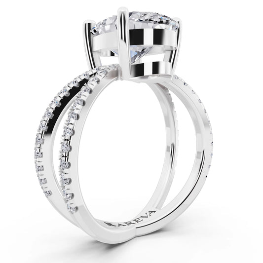 Platinum Oval Cut Diamond Ring with Twisted Split Shank - top view
