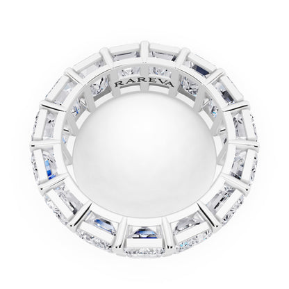 Silver Emerald Cut Diamond Eternity Band - 6.7mm - 11.00ctw - Top
