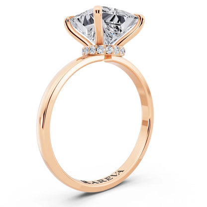 14 KT Rose Gold Princess Cut Diamond Solitaire Ring with Pave Collar - top view