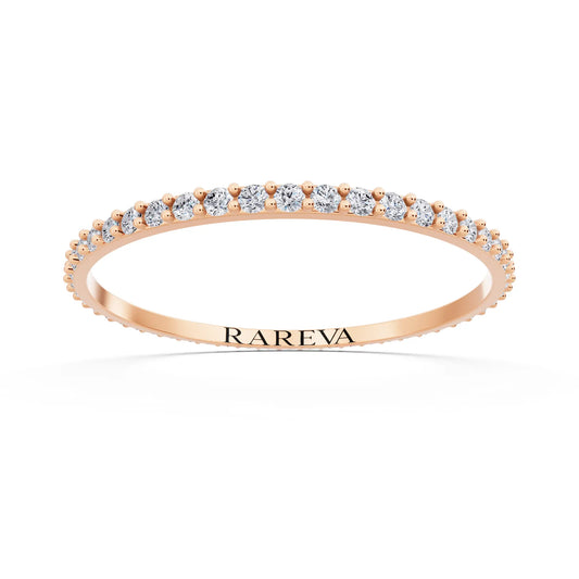 10K Rose Gold Round Cut Diamond 4 Prong Eternity Band - 1.5mm - Front