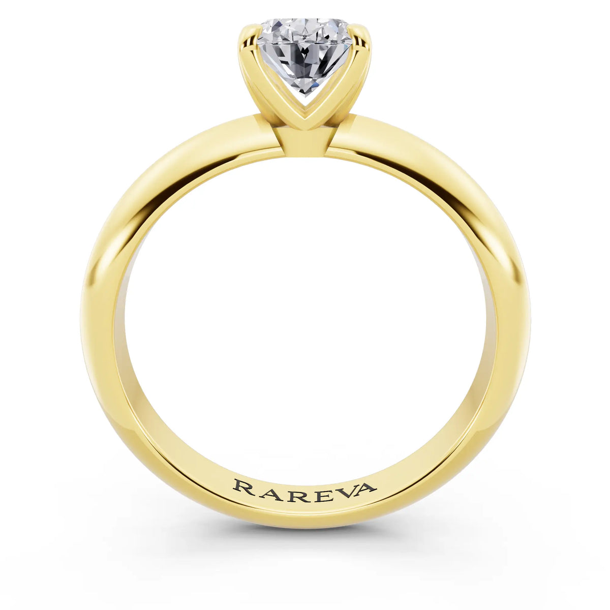 18 KT Yellow Gold Oval Cut Diamond Classic Solitaire Ring - through finger