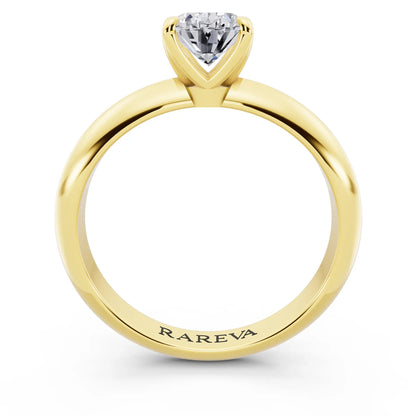 18 KT Yellow Gold Oval Cut Diamond Classic Solitaire Ring - through finger