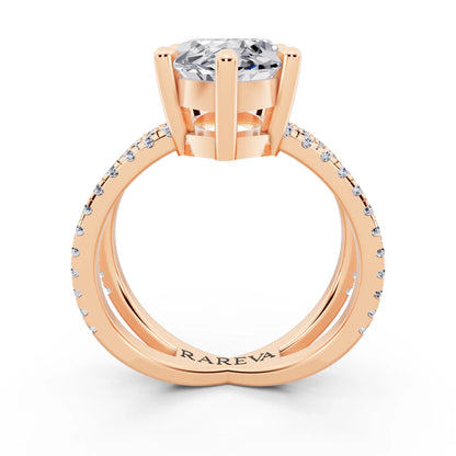 14 KT Rose Gold Marquise Cut Diamond Ring with Twisted Split Shank - through finger
