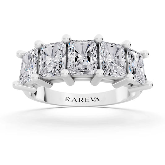10K White Gold Five Stone Radiant Cut Diamond Half Eternity Wedding Band - 2.7mm - Front