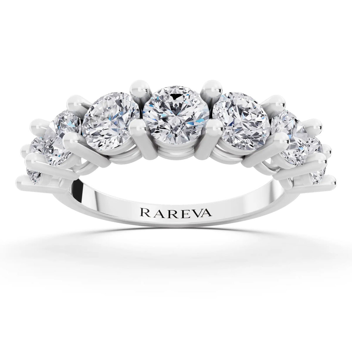 10K White Gold Seven Stone Round Cut Diamond Half Eternity Wedding Band - 2mm - Front