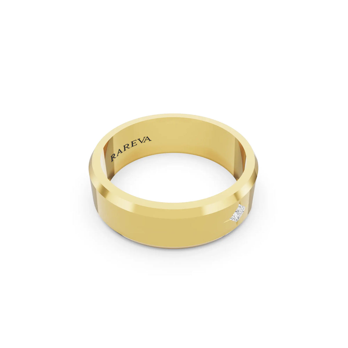 14K Yellow Gold Men's Princess Cut Diamond Star Set Bevel Band - 6mm - Left