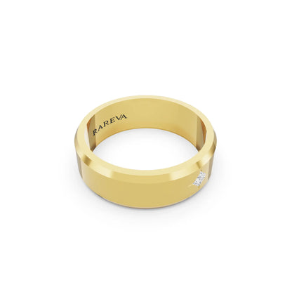 14K Yellow Gold Men's Princess Cut Diamond Star Set Bevel Band - 6mm - Left