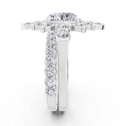 Platinum Round Cut Diamond Starburst Halo Ring - Side view