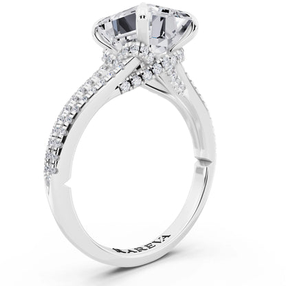 Platinum Emerald Cut Diamond Ring with Pavé Split Shank - top view